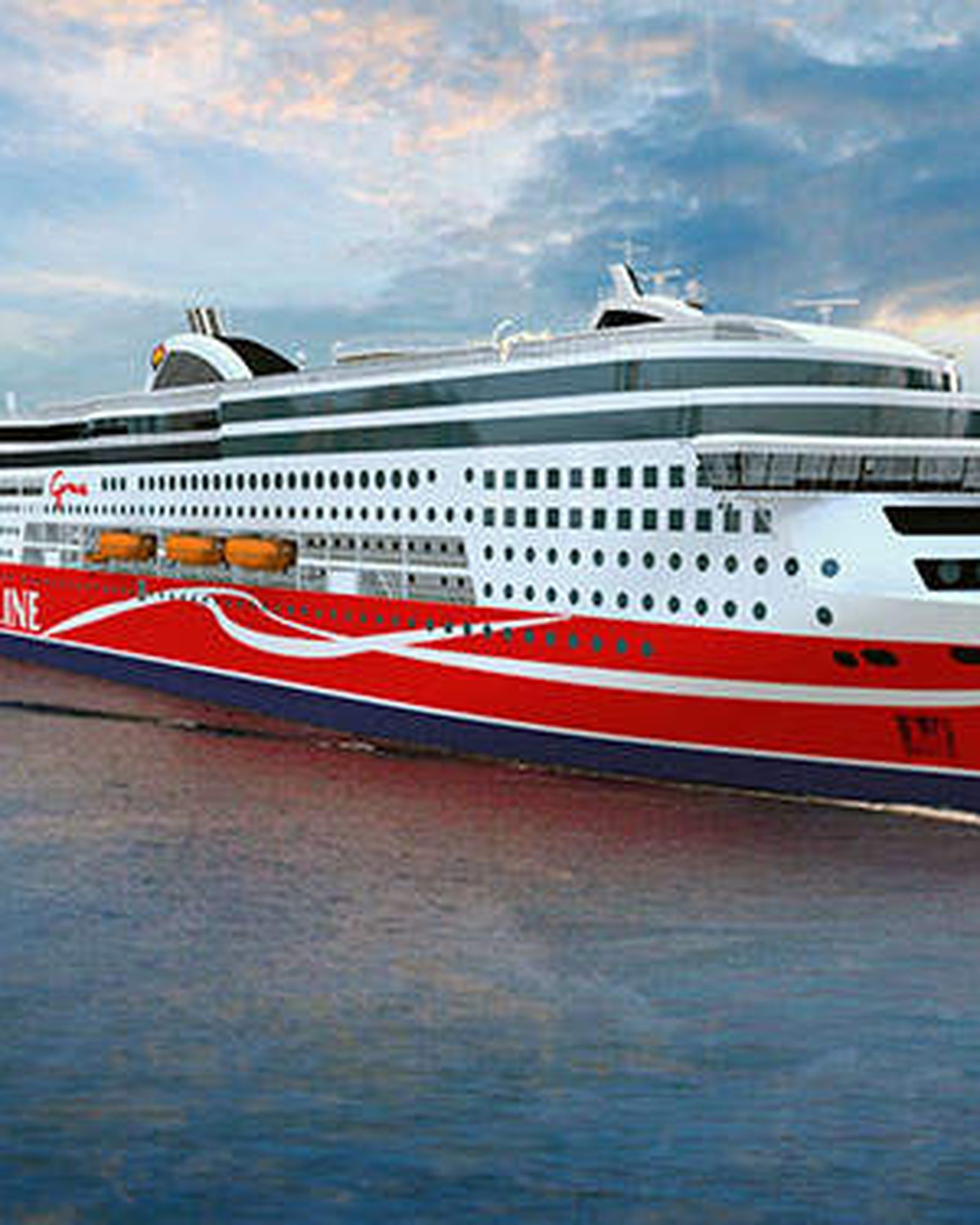 A passenger ferry under way in coastal water.